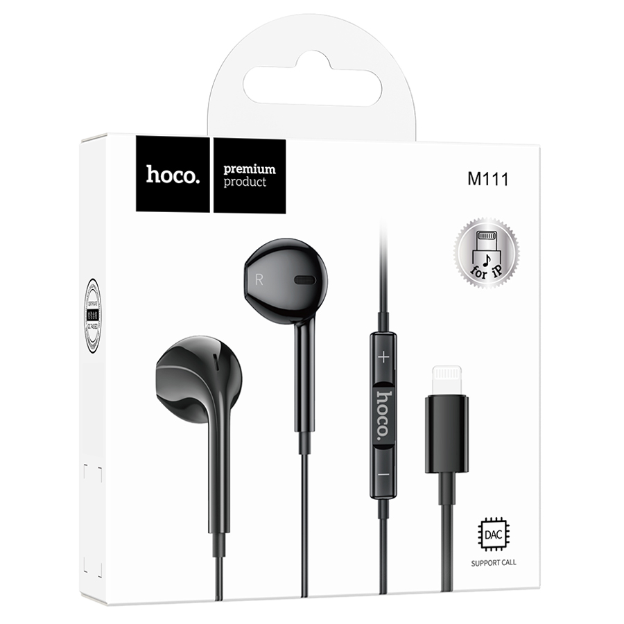 Проводные наушники HOCO M111 Primero, Lightning, 1.2 м, черный фото