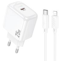 Сетевое зарядное устройство HOCO CS53A Surplus 1xUSB-C с Кабелем Type-C - Lightning, 25W, белый фото
