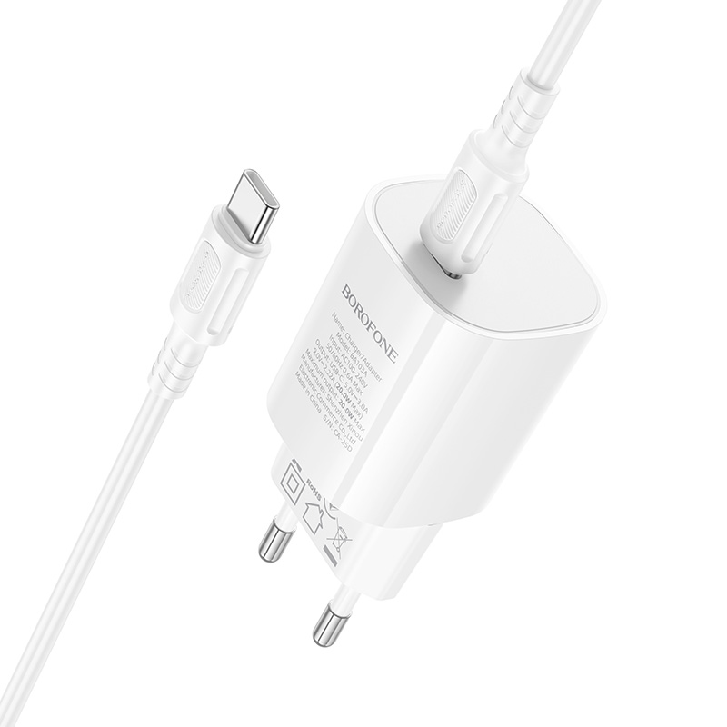 Сетевое зарядное устройство BOROFONE BA103A Pudding 1xUSB-C с Кабелем Type-C - Type-C, 20W, белый фото