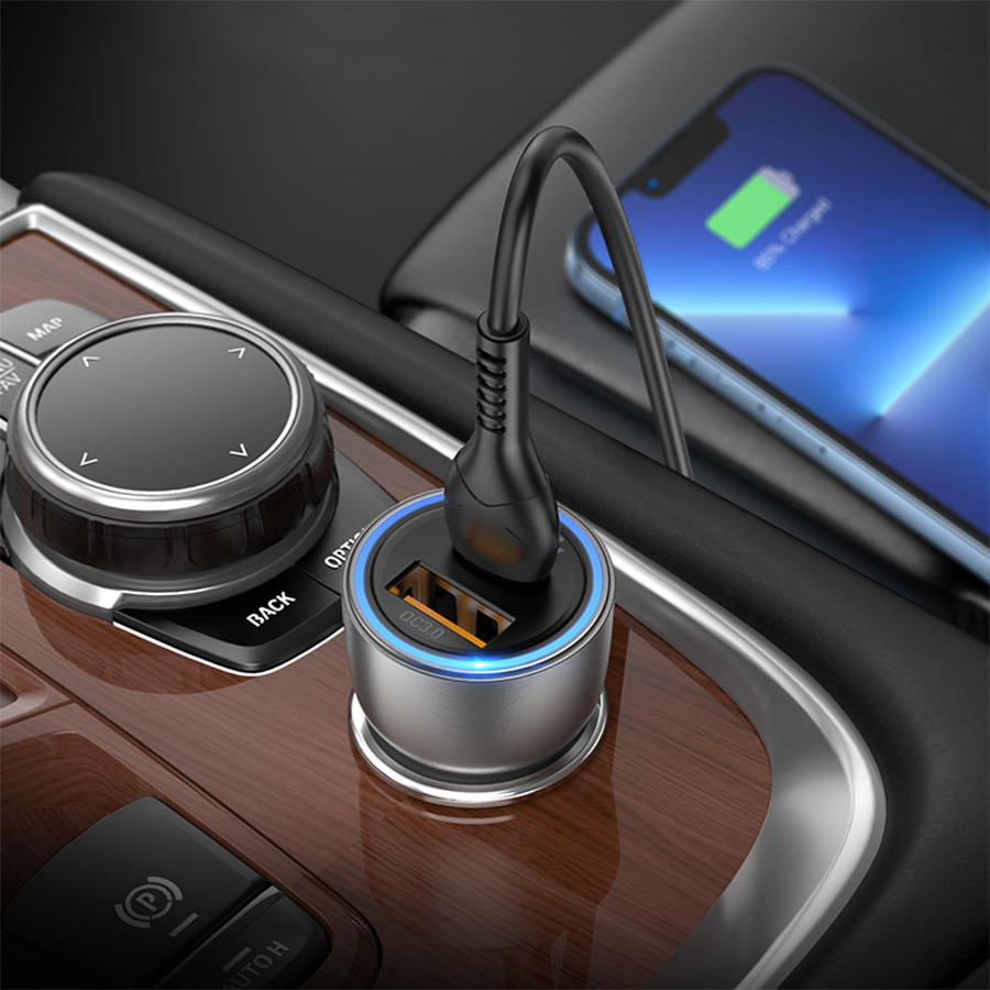 Автомобильное зарядное устройство HOCO NZ8 Sprinter, 1xUSB + 1xUSB-C, 43W, коричневый фото