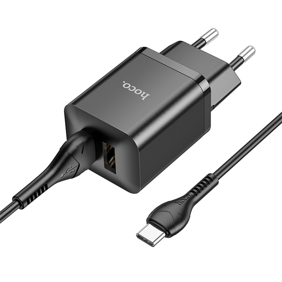 Сетевое зарядное устройство HOCO N25 Maker 2xUSB с Кабелем USB - Type-C, 2.1A, 10W, черный фото