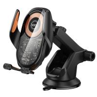 Автомобильный держатель HOCO HW34 Blue, зажимной с беспроводной зарядкой, 15W, на приборную панель, черный фото