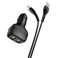 Автомобильное зарядное устройство HOCO Z36 Leader, 2xUSB с Кабелем USB - Type-C, 2.4A, черный фото