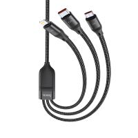 Кабель USB HOCO U104 3 в 1 USB - Type-C + Lightning + MicroUSB, 2А, 1 м, черный фото