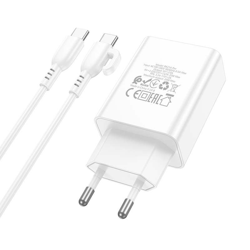 Сетевое зарядное устройство BOROFONE BA21A Prob Long journey 1xUSB-C с Кабелем Type-C - Type-C, 20W, белый фото