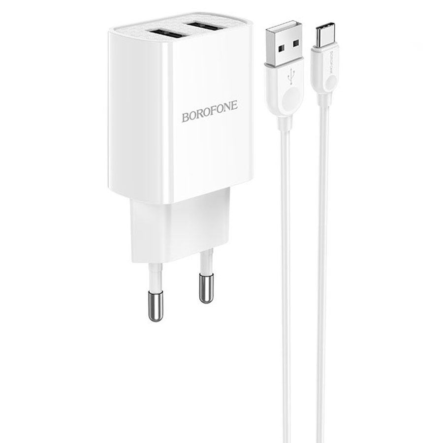 Сетевое зарядное устройство BOROFONE BA53A Powerway 2xUSB с Кабелем USB - Type-C, 2.1A, белый фото