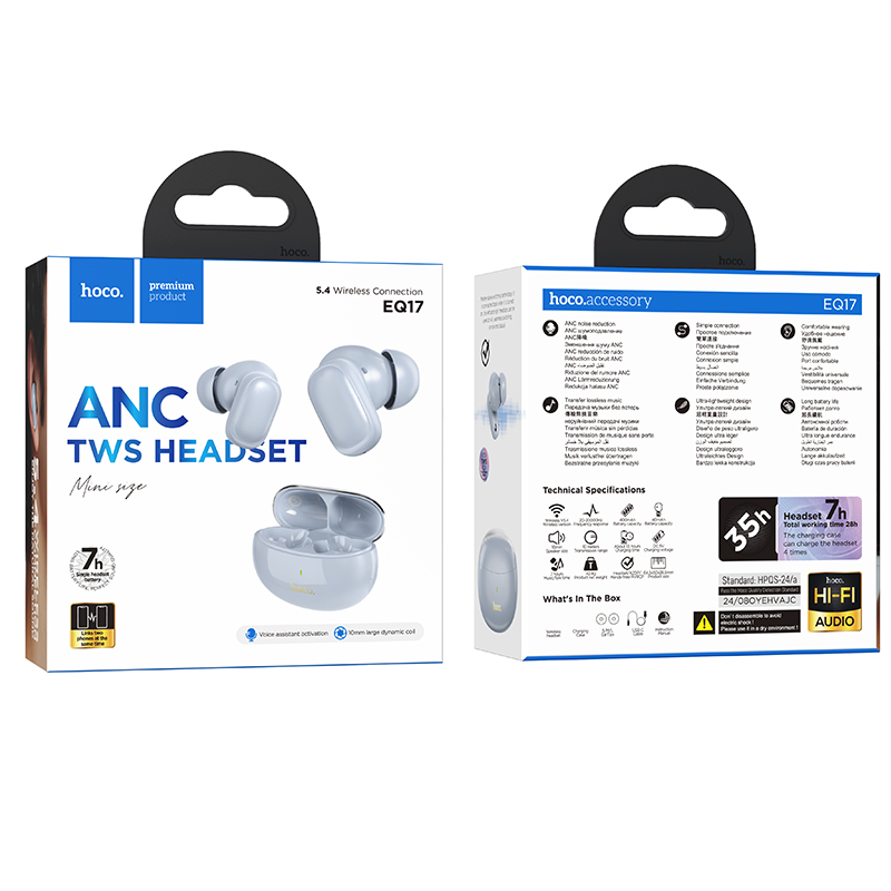 Беспроводные наушники TWS HOCO EQ17 Praise, Bluetooth 5.4, синий фото