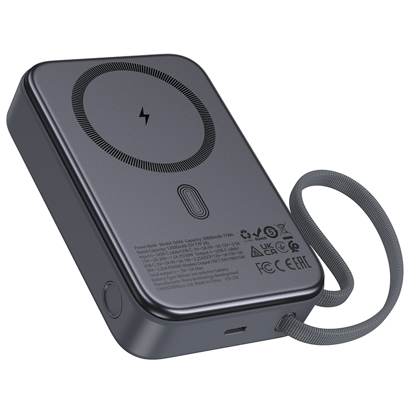 Портативный аккумулятор HOCO Q44A Origen, с беспроводной зарядкой, 45W, 20000 мА⋅ч, серый металлик фото