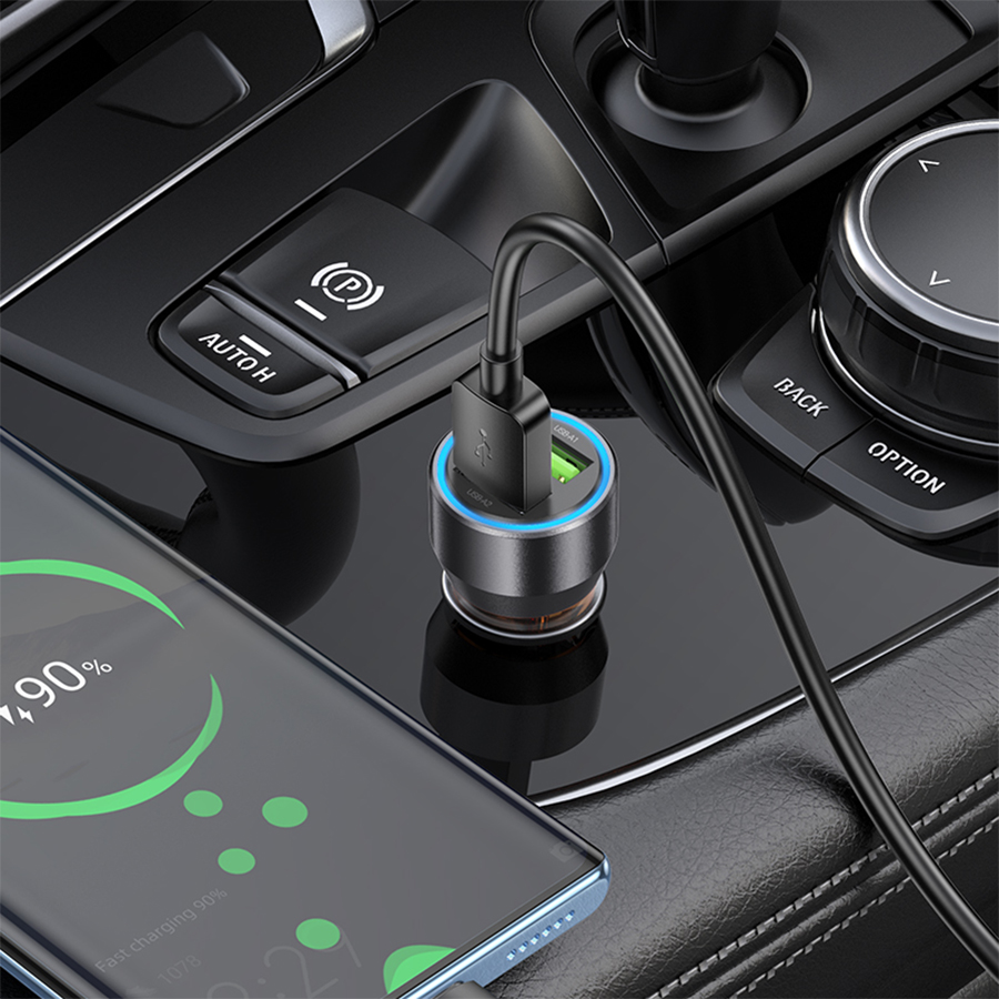 Автомобильное зарядное устройство HOCO NZ12 Prosperity, 2xUSB с Кабелем USB - Type-C, 36W, оранжевый фото