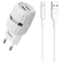 Сетевое зарядное устройство HOCO C41A Wisdom 2xUSB с Кабелем USB - Micro, 2.4A, 10.8W, белый фото