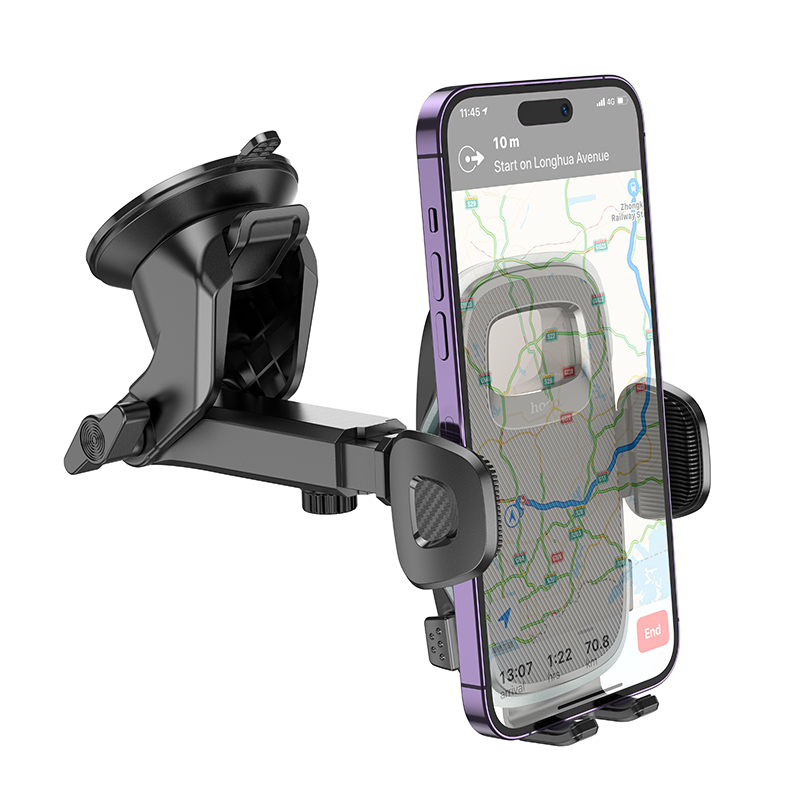 Автомобильный держатель HOCO H15 Fair Push, зажимной, на приборную панель, черный фото