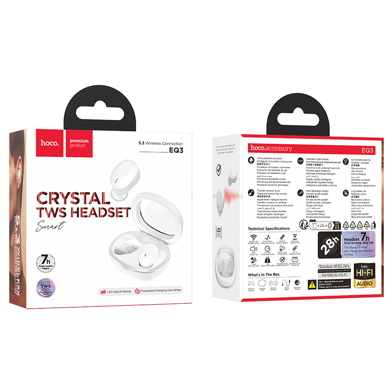 Беспроводные наушники TWS HOCO EQ3 Smart, Bluetooth 5.3, белый фото