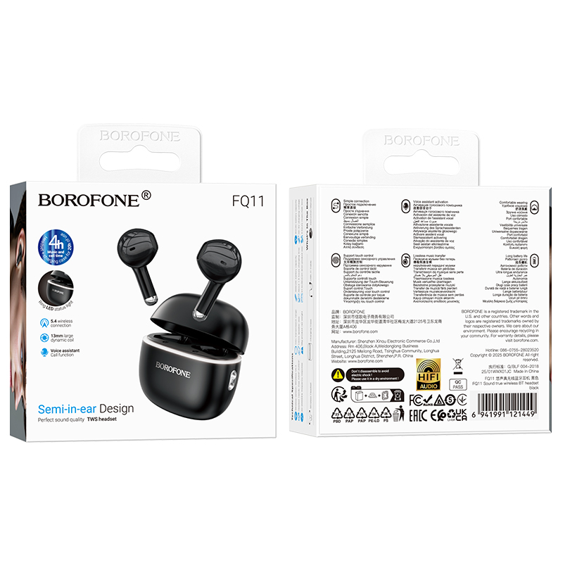 Беспроводные наушники TWS BOROFONE FQ11 Sound, Bluetooth 5.4, черный фото