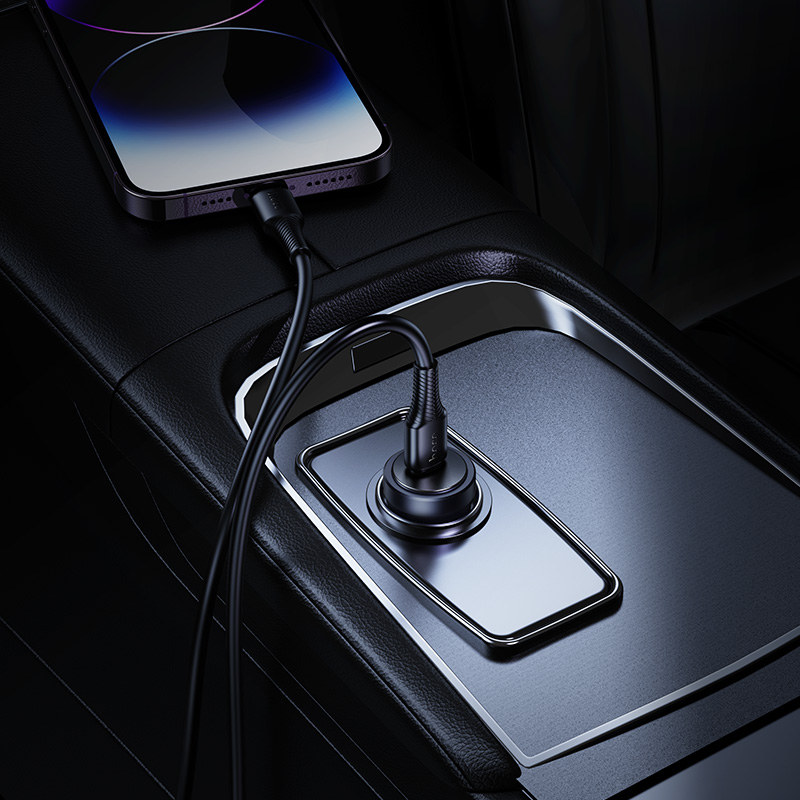 Автомобильное зарядное устройство HOCO Z62A Energy, 1xUSB-C с Кабелем Type-C - Lightning, 30W, серый металлик фото