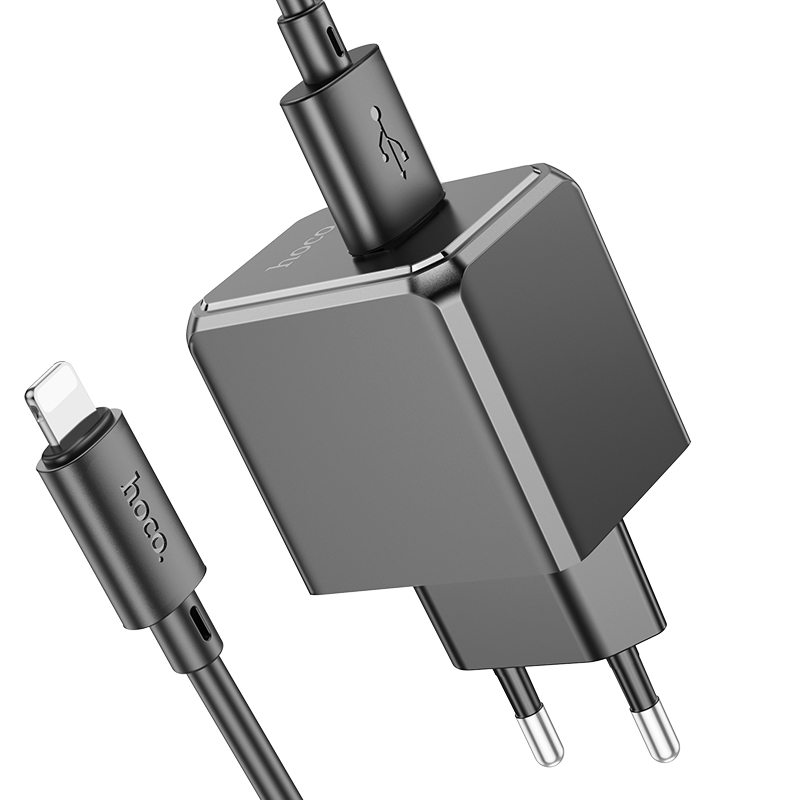 Сетевое зарядное устройство HOCO CS11A Ocean 1xUSB с Кабелем USB - Lightning, 2.1A, черный фото