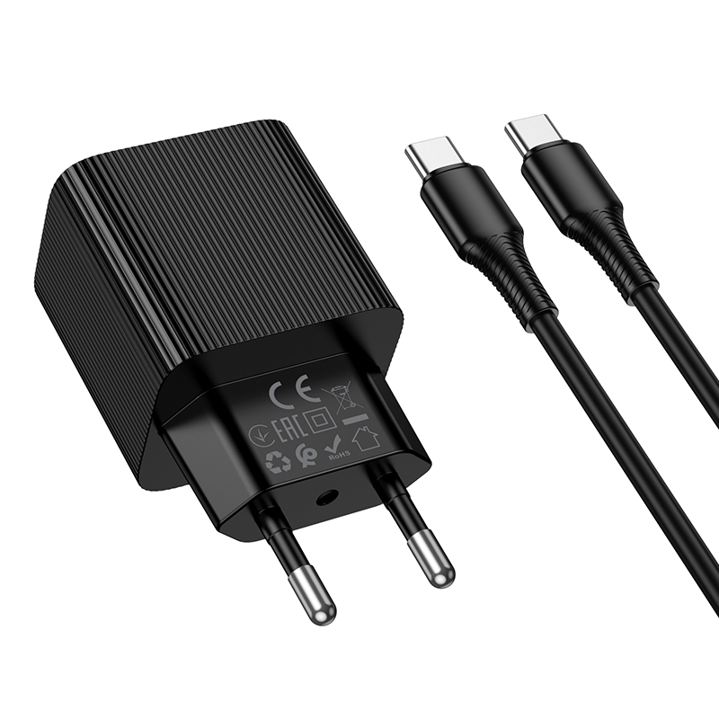 Сетевое зарядное устройство HOCO CS84A Excellent 1xUSB + 1xUSB-C с Кабелем Type-C - Type-C, 3A, 30W, черный фото
