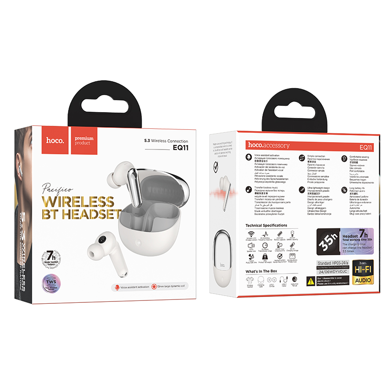 Беспроводные наушники TWS HOCO EQ11 Pacifico, Bluetooth 5.3, белый фото