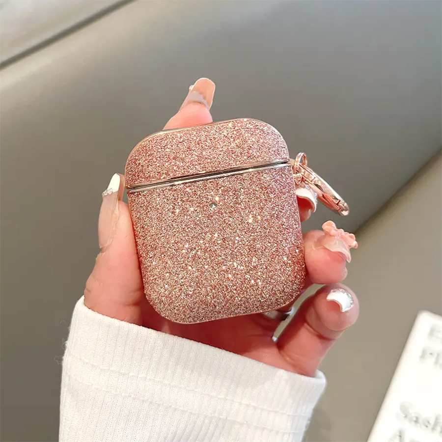 Чехол пластиковый Kingxbar со шнурком для Airpods 2, персиковые стразы (40) фото