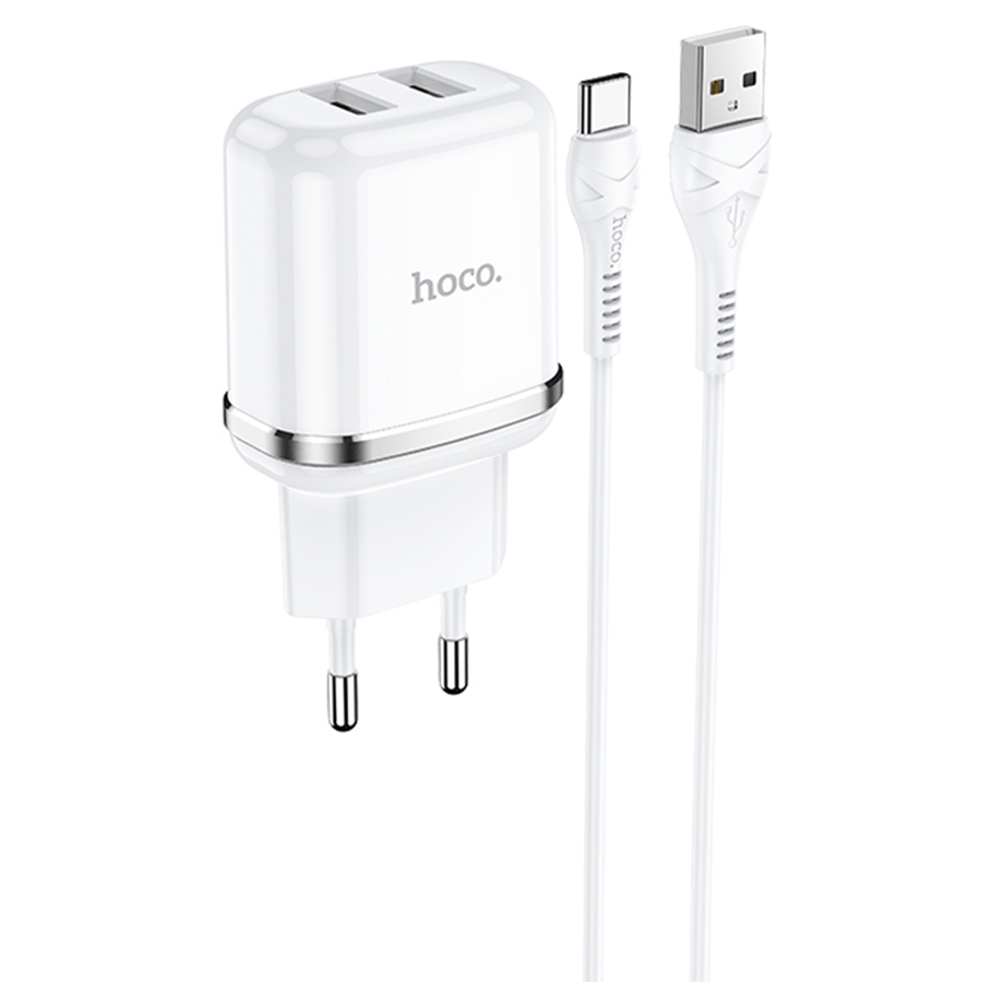 Сетевое зарядное устройство HOCO N4 Aspiring 2xUSB с Кабелем USB - Type-C, 2.4A, 10.8W, белый фото