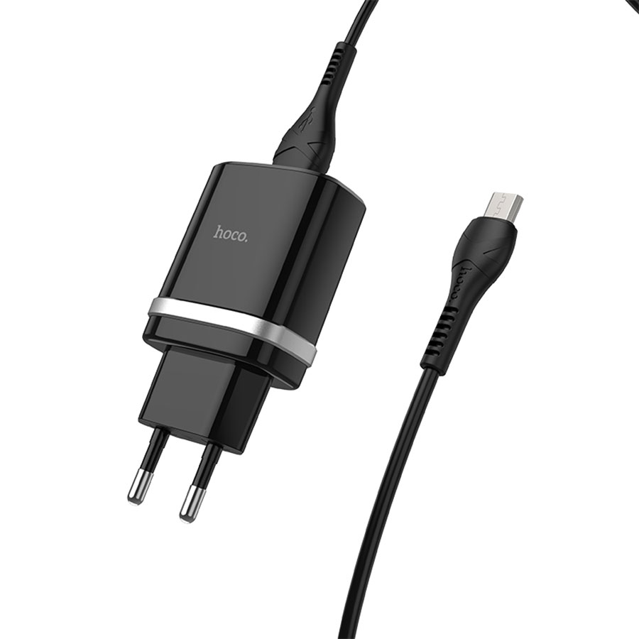 Сетевое зарядное устройство HOCO C12Q Smart 1xUSB с Кабелем USB - Micro, 3A, 18W, черный фото