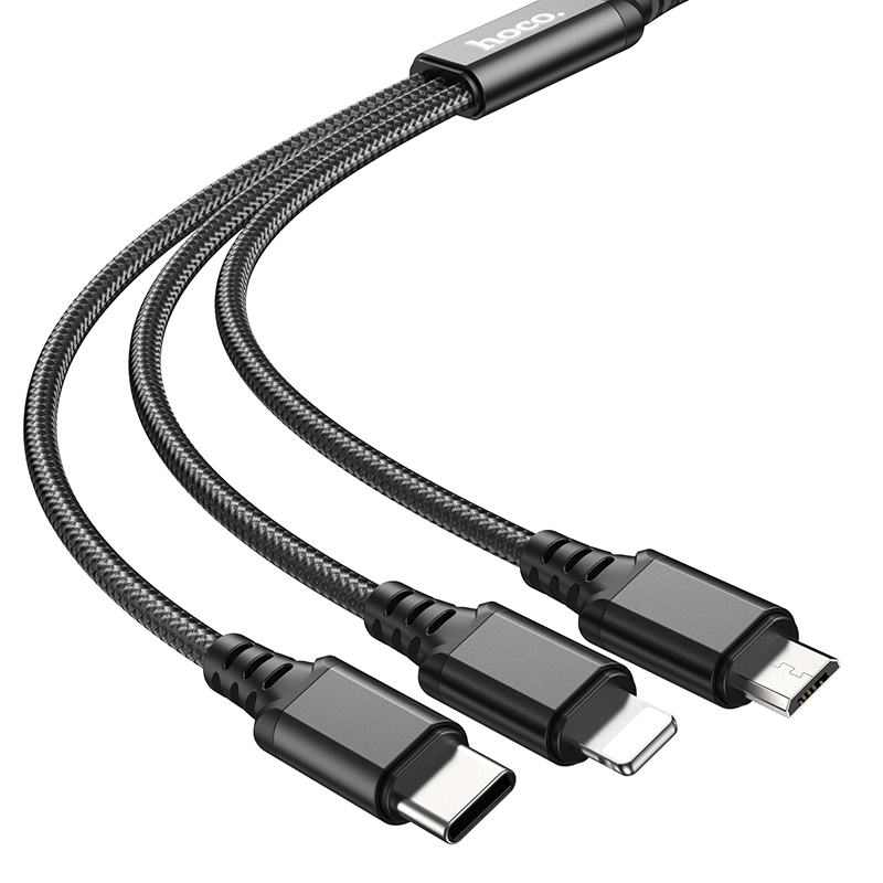 Кабель USB HOCO X76 3 в 1 USB - Type-C + Lightning + MicroUSB, 2А, 1 м, черный фото