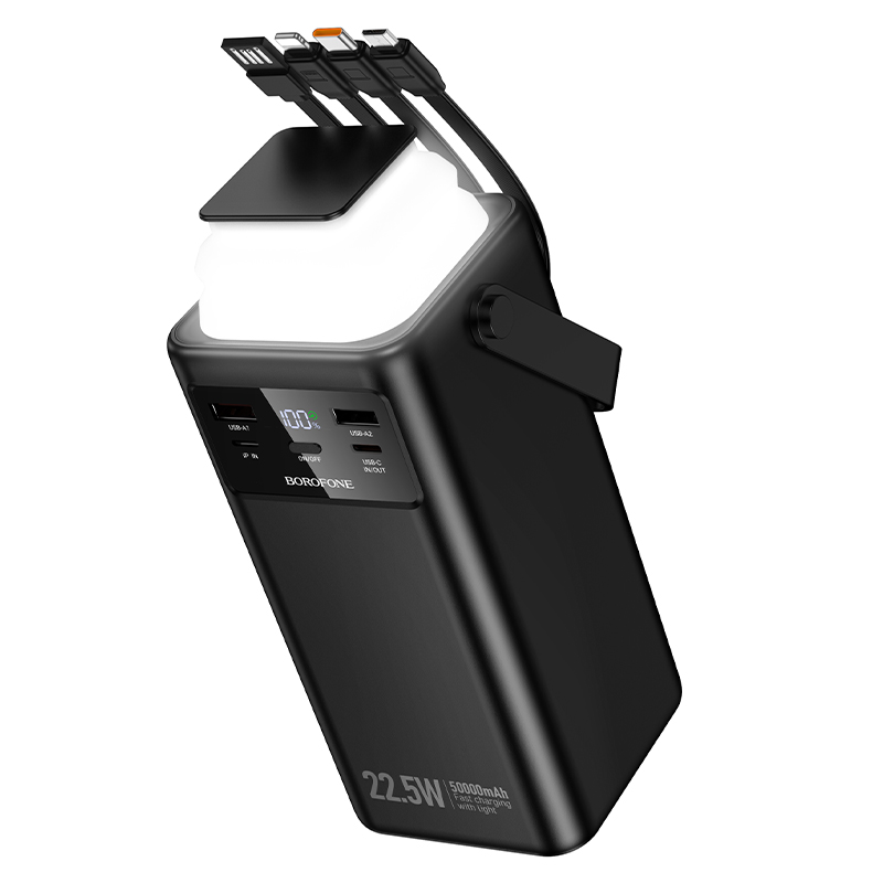 Портативный аккумулятор BOROFONE BJ65A High, встроенный кабель Lightning + Type-C + MircoUSB, 22.5W, 50000 мА⋅ч, черный фото