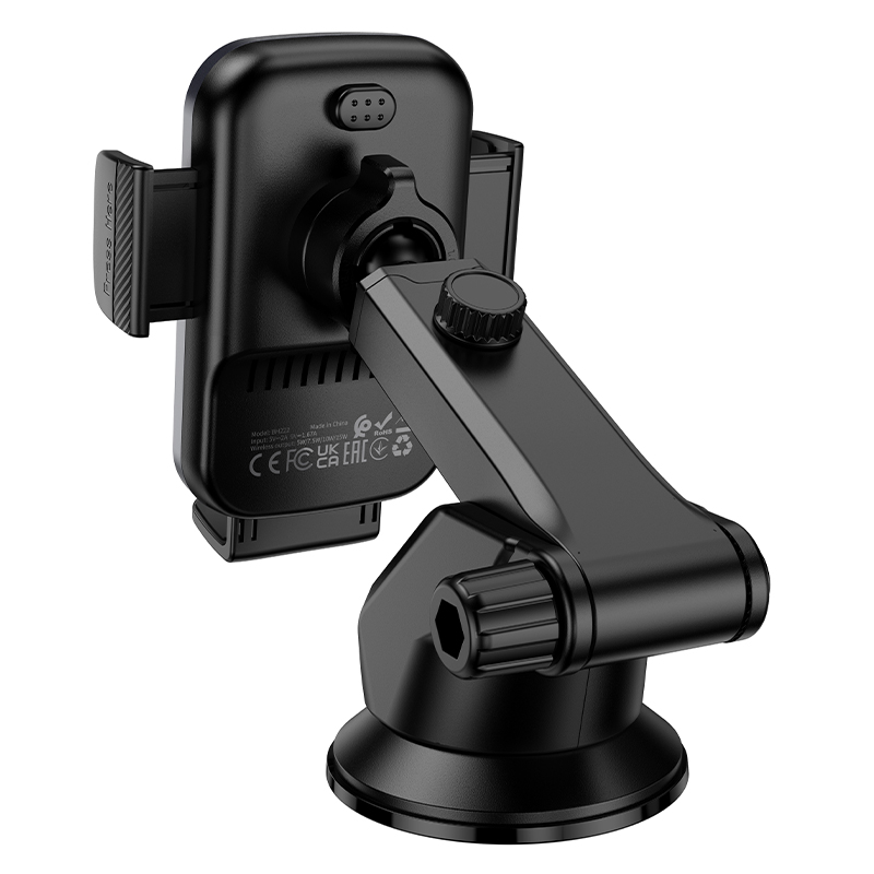 Автомобильный держатель BOROFONE BH222 Leading, зажимной с беспроводной зарядкой, 15W, на приборную панель, черный+серый металлик фото
