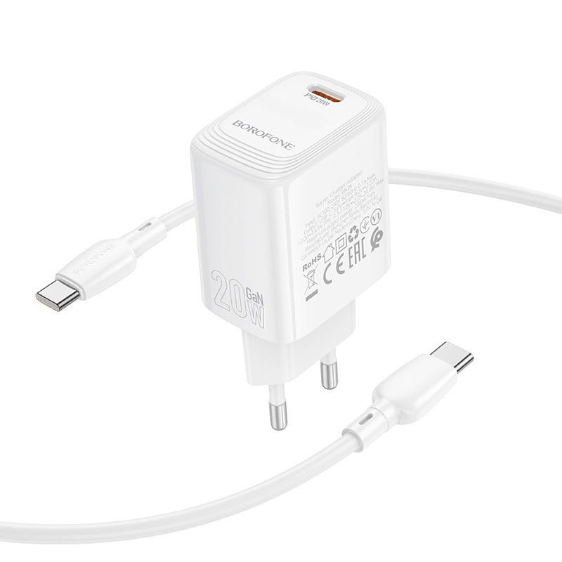 Сетевое зарядное устройство BOROFONE BN26 Fuente 1xUSB-C с Кабелем Type-C - Type-C, 20W, белый фото