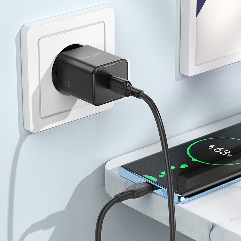 Сетевое зарядное устройство BOROFONE BN13 Safety 1xUSB-C с Кабелем Type-C - Type-C, 30W, черный фото