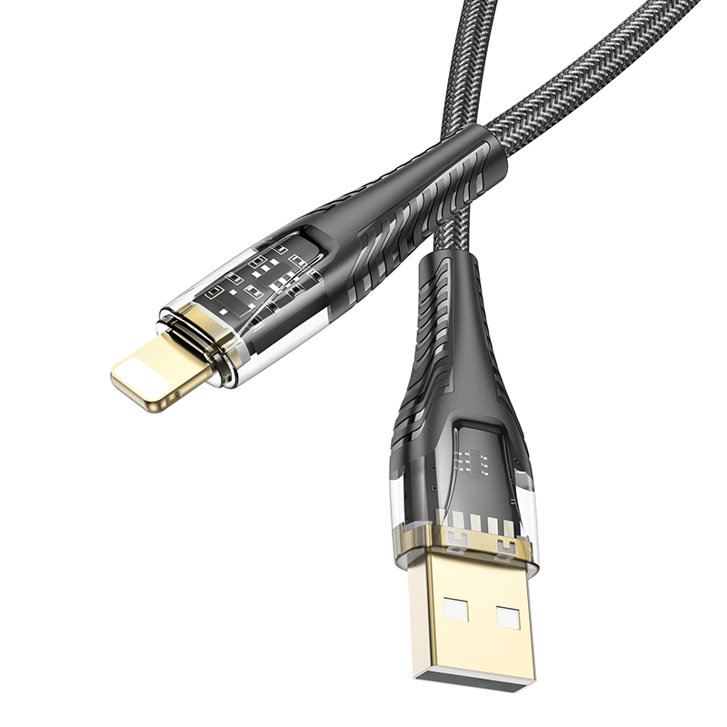 Кабель USB HOCO U121 Gold USB - Lightning, 2.4А, 1.2 м, черный фото