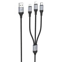 Кабель USB HOCO X102 Fresh 3 в 1 USB - Type-C + Lightning + MicroUSB, 2.4А, 1 м, черный оптом недорого с доставкой Кабель USB HOCO X102 Fresh 3 в 1 USB - Type-C + Lightning + MicroUSB, 2.4А, 1 м, черный фото