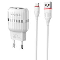 Сетевое зарядное устройство BOROFONE BA24A Vigour 2xUSB с Кабелем USB - Lightning, 2.4A, белый фото