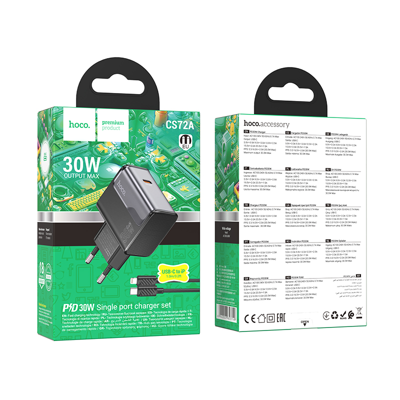 Сетевое зарядное устройство HOCO CS72A Star 1xUSB-C с Кабелем Type-C - Lightning, 30W, черный фото