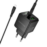 Сетевое зарядное устройство BOROFONE BN19 Intenso 1xUSB + 1xUSB-C с Кабелем Type-C - Lightning, 3A, 20W, черный фото