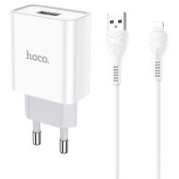 Сетевое зарядное устройство HOCO C81A Asombroso single 1xUSB с Кабелем USB - Lightning, 2.1A, 10W, белый фото