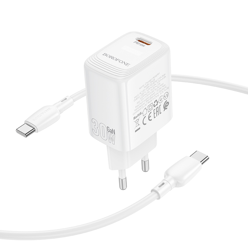 Сетевое зарядное устройство BOROFONE BN28 Fuente 1xUSB-C с Кабелем Type-C - Type-C, 30W, белый фото