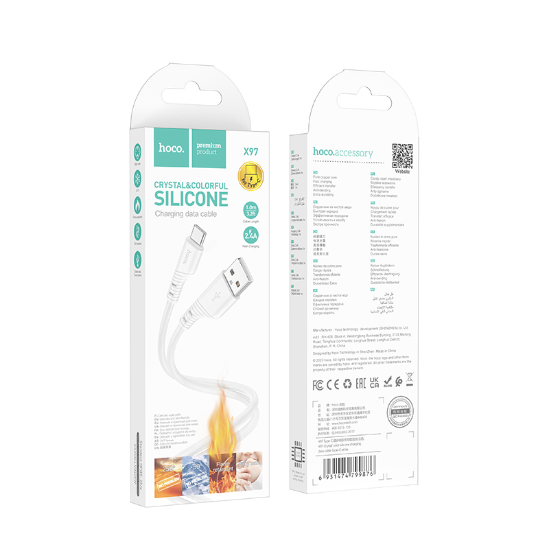 Кабель USB HOCO X97 Crystal USB - Type-C, 3A, 1 м, белый фото