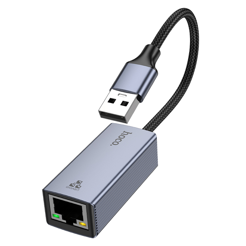 Переходник/Адаптер HOCO UA37 USB (m) - RJ45 (f), 12 см, серый металлик фото
