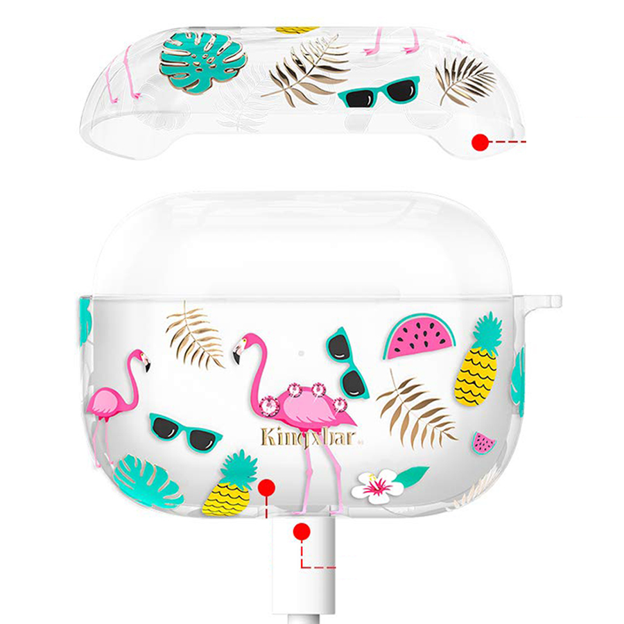 Чехол пластиковый Kingxbar со шнурком для Airpods Pro, прозрачный, фламинго (12) фото