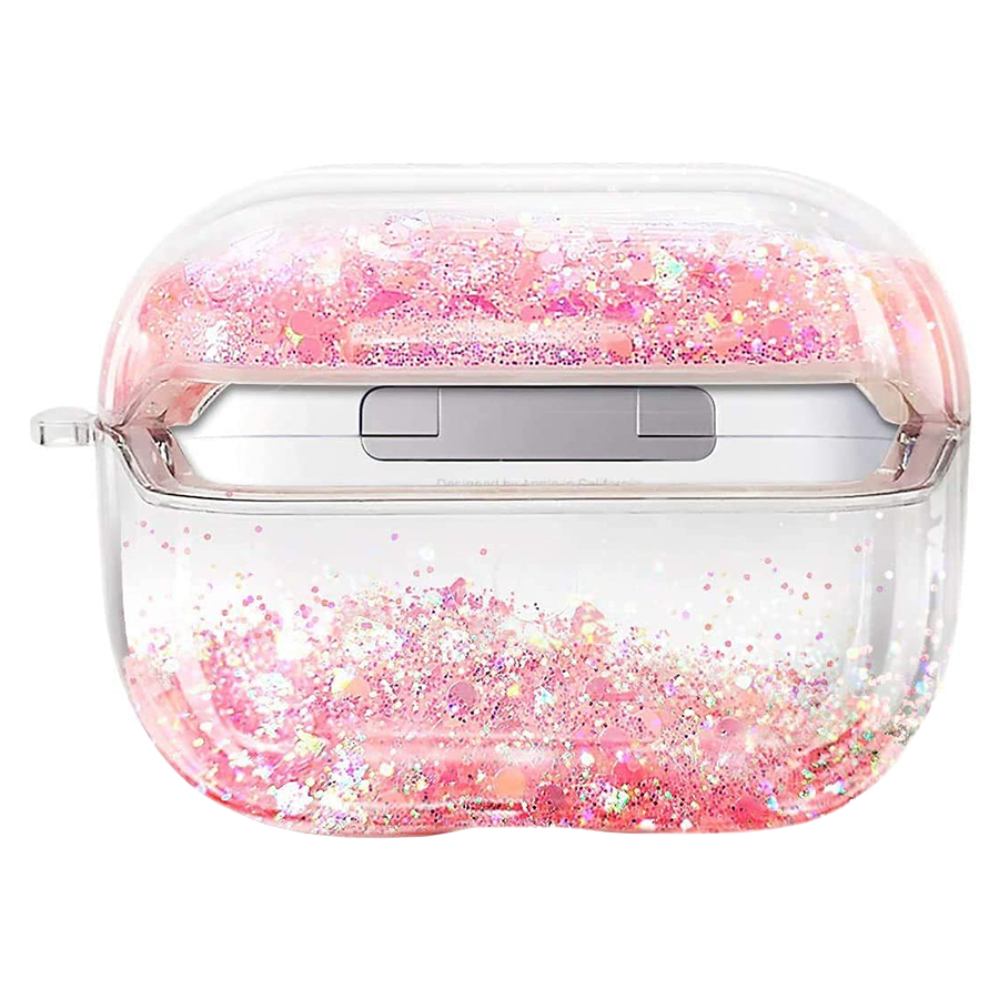 Чехол пластиковый Kingxbar со шнурком для Airpods Pro, прозрачный, розовые блестки (25) фото