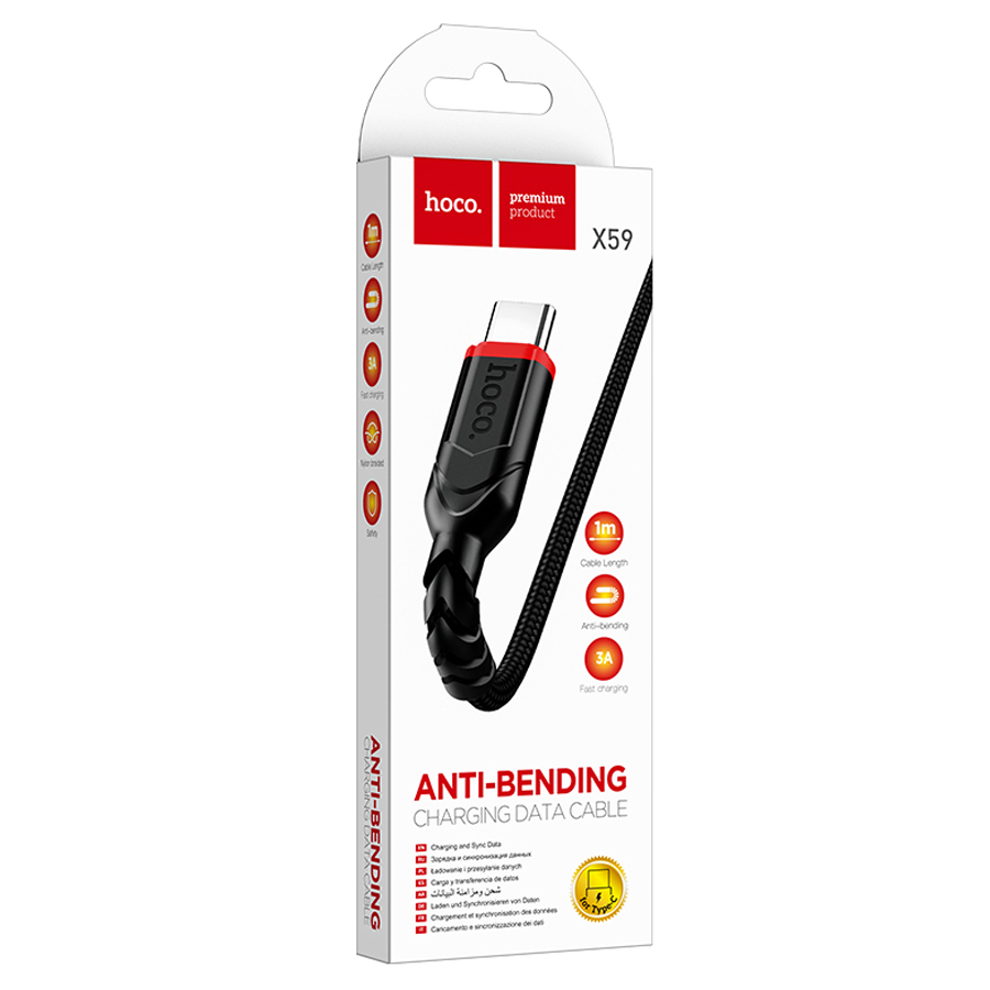 Кабель USB HOCO X59 Victory USB - Type-C, 3A, 1 м, черный фото