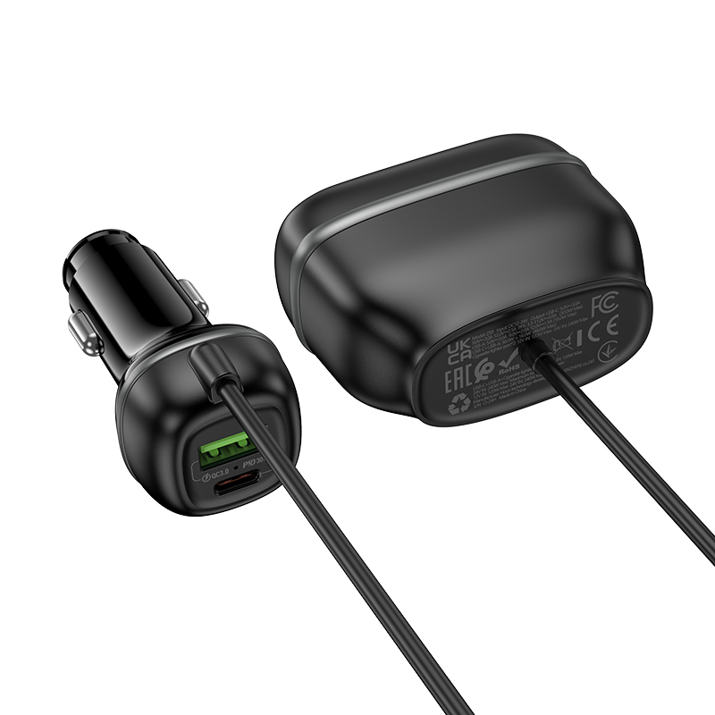 Автомобильное зарядное устройство HOCO Z59 Rank, 1xUSB + 1xUSB-C + 2 прикуриватель, 240W, черный фото