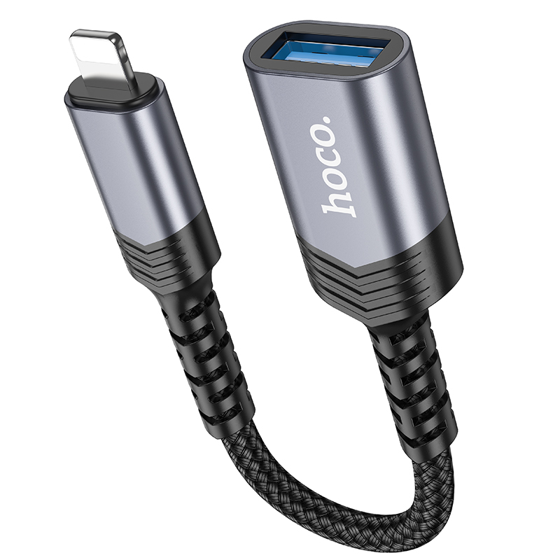 Переходник/Адаптер HOCO UA24 Lightning (m) - USB (f), 16.5 см, серый металлик фото