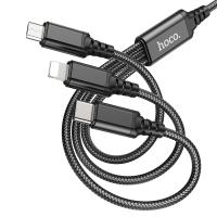 Кабель USB HOCO X76 3 в 1 USB - Type-C + Lightning + MicroUSB, 2А, 1 м, черный фото