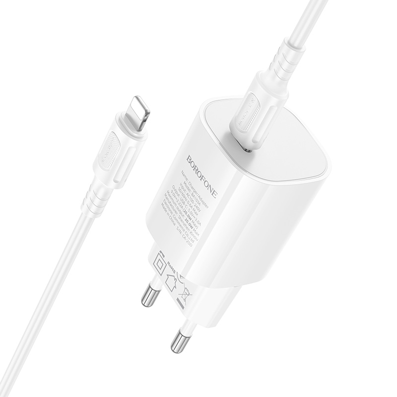 Сетевое зарядное устройство BOROFONE BA103A Pudding 1xUSB-C с Кабелем Type-C - Lightning, 20W, белый фото