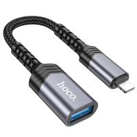 Переходник/Адаптер HOCO UA24 Lightning (m) - USB (f), 16.5 см, серый металлик фото