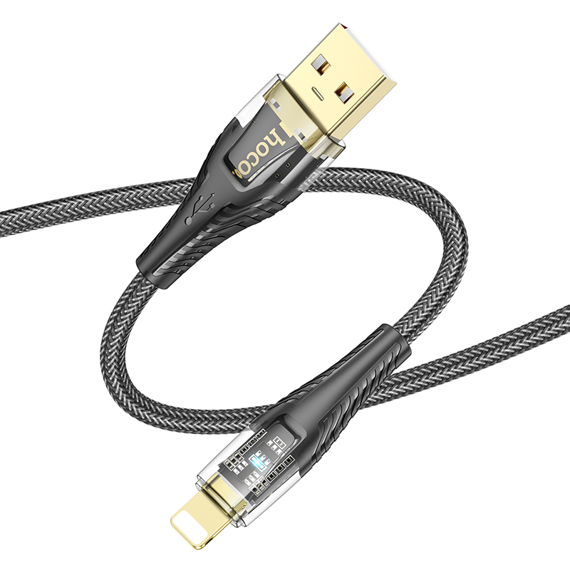 Кабель USB HOCO U121 Gold USB - Lightning, 2.4А, 1.2 м, черный фото