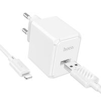 Сетевое зарядное устройство HOCO CS11A Ocean 1xUSB с Кабелем USB - Lightning, 2.1A, белый фото