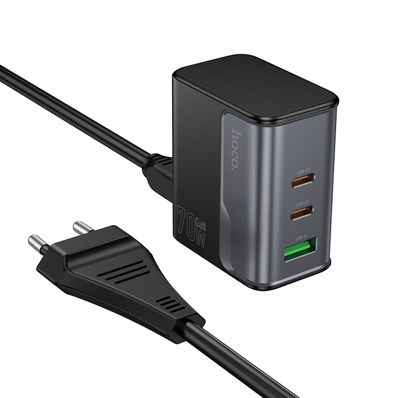 Сетевое зарядное устройство HOCO CS76A Star 1xUSB + 2xUSB-C с Кабелем, 70W, черный фото