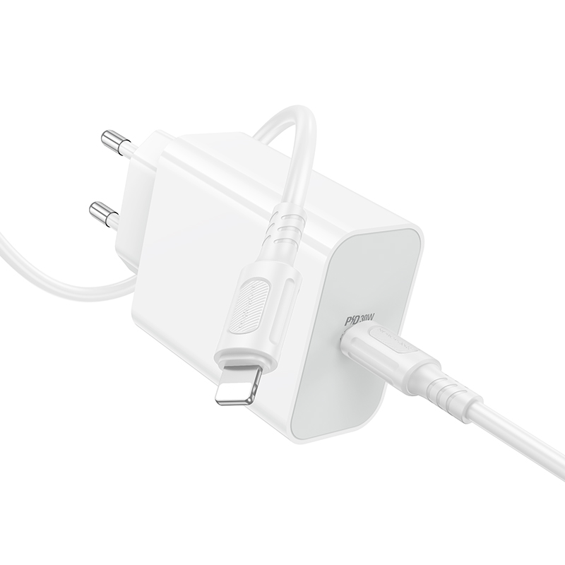 Сетевое зарядное устройство BOROFONE BA107A Stellar 1xUSB-C с Кабелем Type-C - Lightning, 30W, белый фото